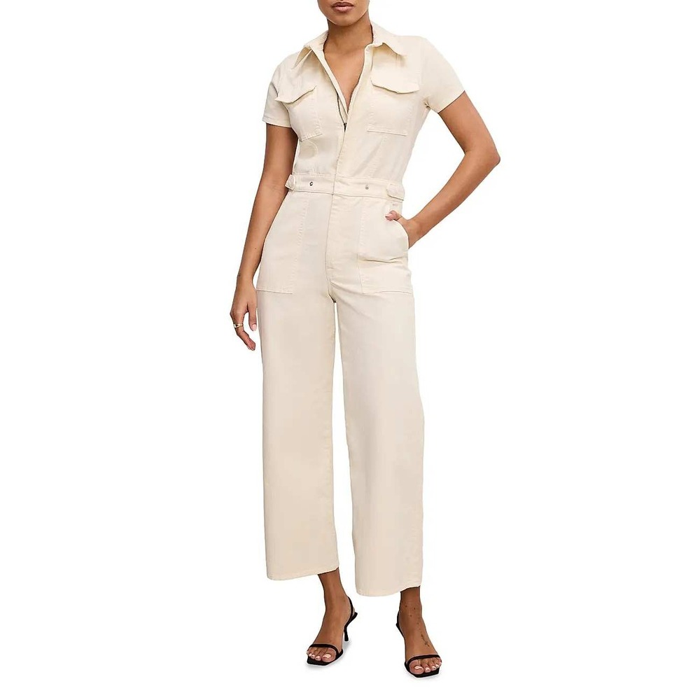Good American Fit For Success Twill Palazzo Crop Jumpsuit Women‎ 6/2XL Ecru Chic